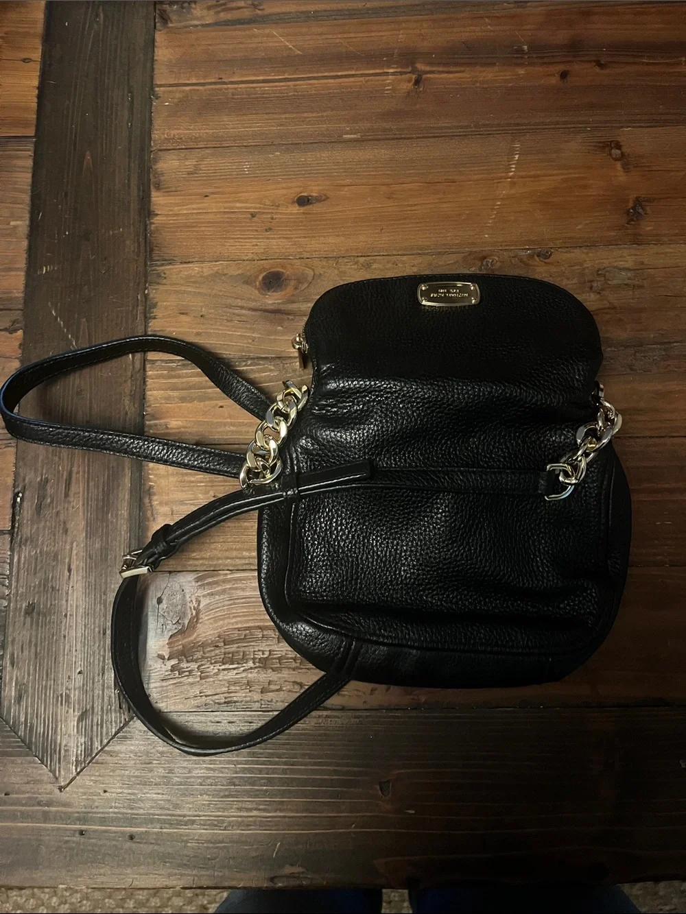 Michael Kors Black Pebble Leather Chain-Accent Crossbody